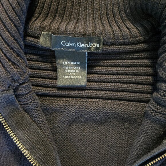 CALVIN KLEIN Men's Black 100% Cotton Knit Zipper Cardigan w/ Mock Neck/SIZE XXL - Picture 3 of 7
